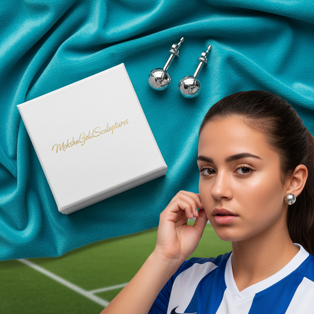 Football Stud Earrings – 10mm Soccer Ball Stud Earrings in Polished Gold