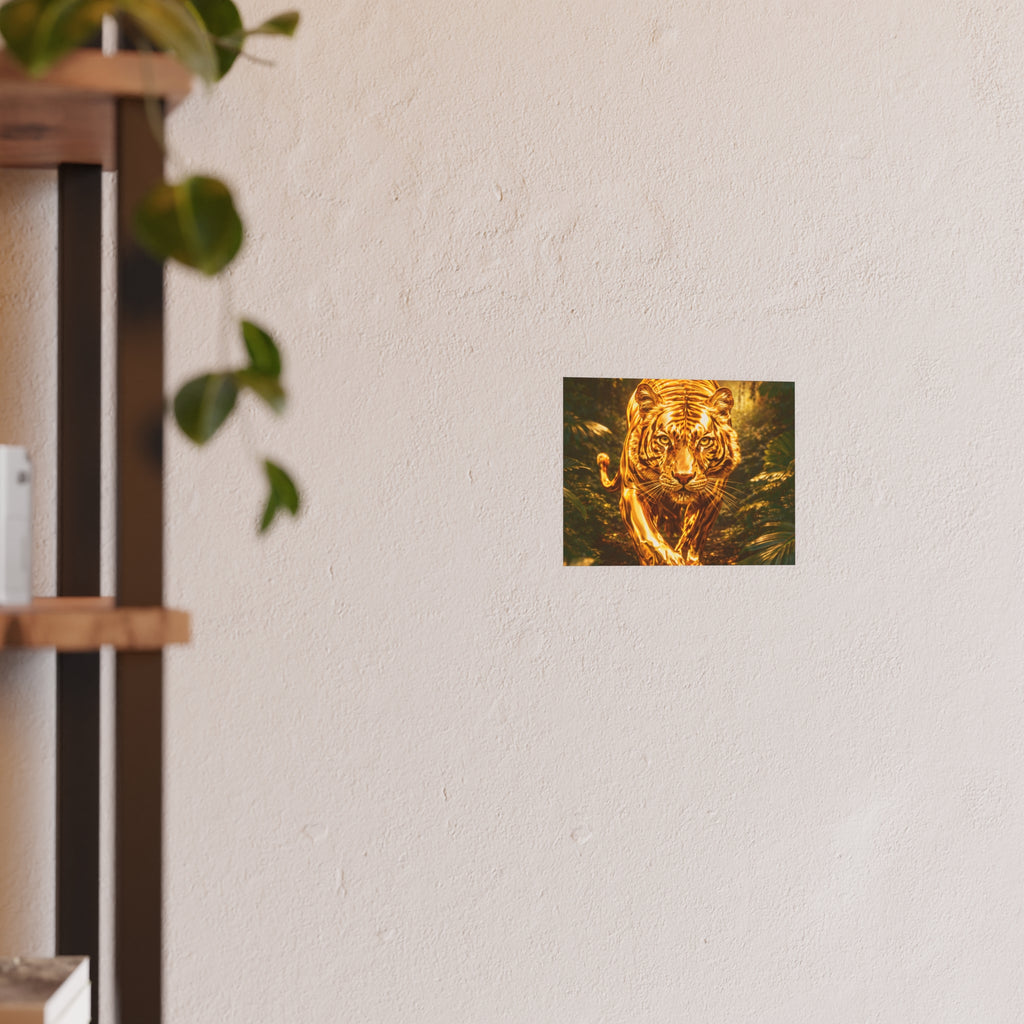 Golden Jungle Tiger Wall Art – Polished Gold Tiger Poster Luxury Wildlife Decor