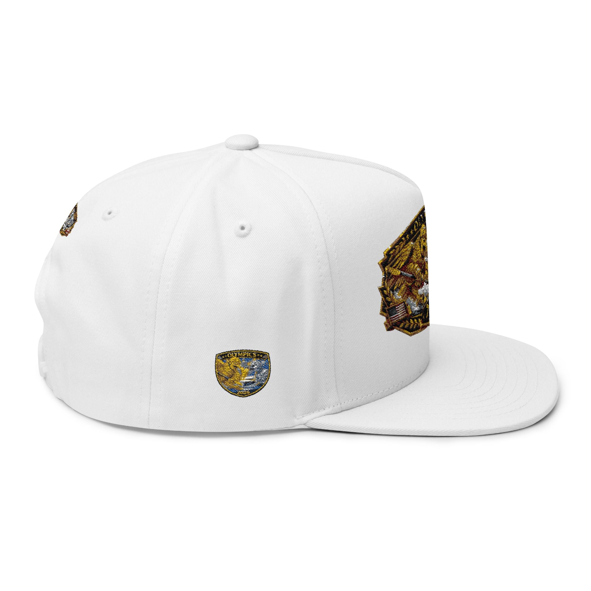 Embroidered 2020 Olympics Flat Bill Cap — Gold Laurel Athlete Patch