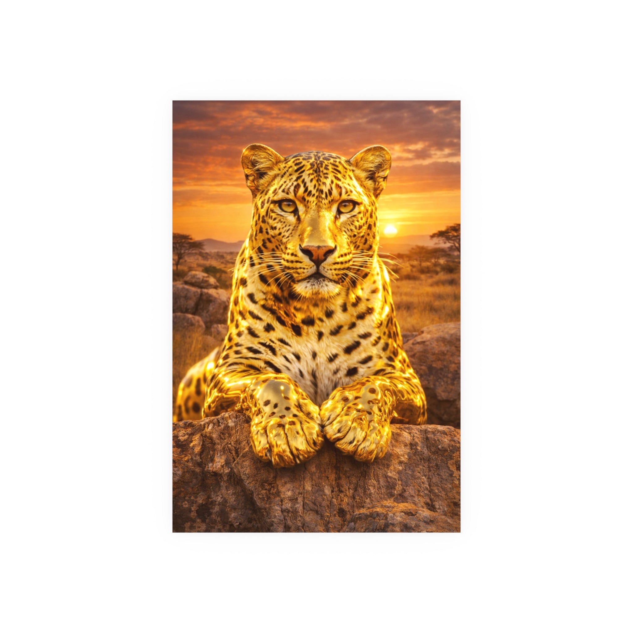 Gold Leopard Statue Wall Art Poster Luxury Safari Animal Decor Realistic Metallic Wildlife Artwork Modern Home Living Room Interior