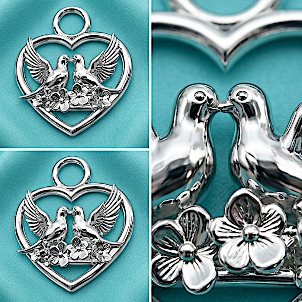 Love Birds Heart Necklace, Romantic Couple Gift, Anniversary Gift for Girlfriend, Symbol of Eternal Love Jewelry – Silver & Polished Brass
