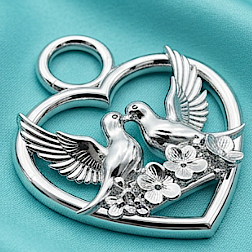 Love Birds Heart Necklace, Romantic Couple Gift, Anniversary Gift for Girlfriend, Symbol of Eternal Love Jewelry – Silver & Polished Brass