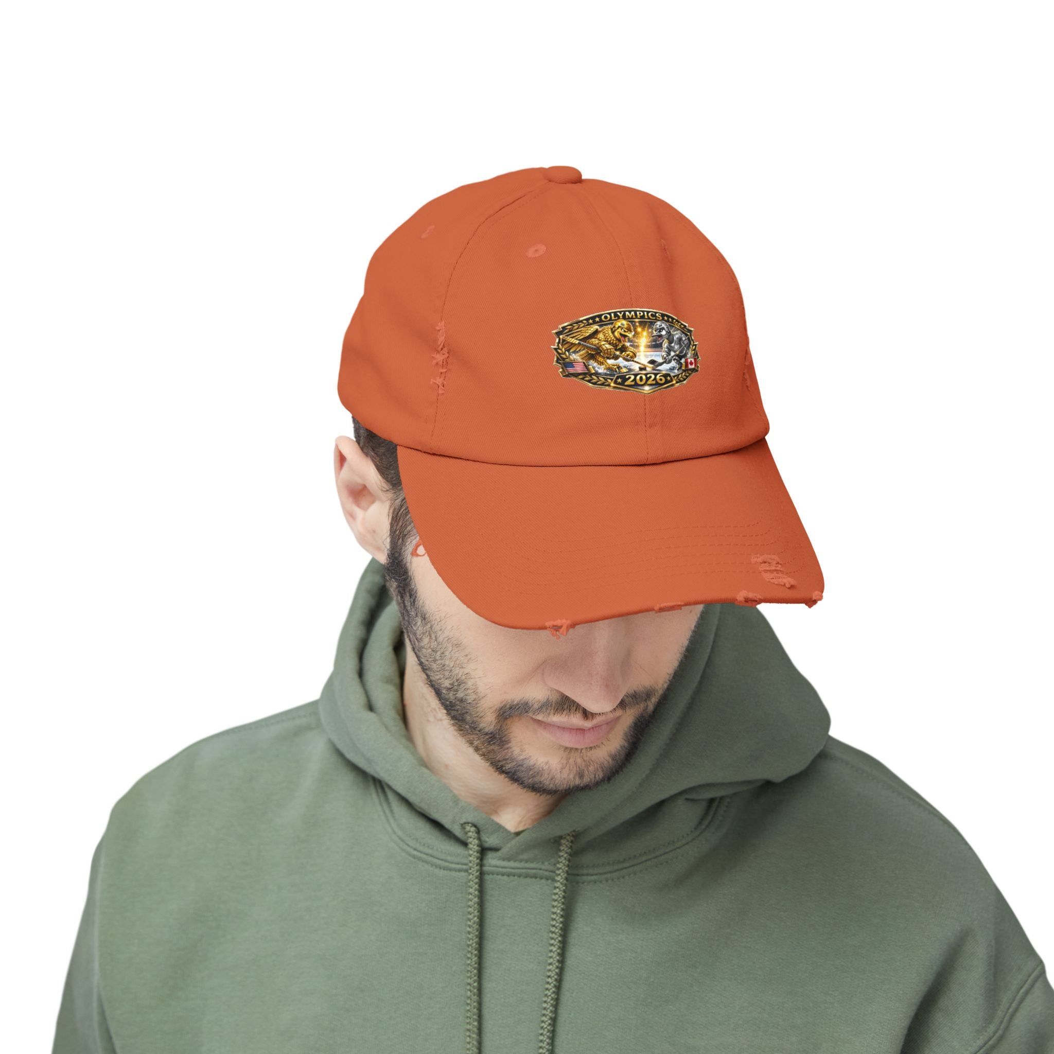 Distressed Baseball Cap — 2026 Olympic Crest Vintage Patch