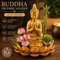 The Lotus Buddha Incense Holder in matte PLA by MokshaGoldSculptures with lotus and succulent accents.