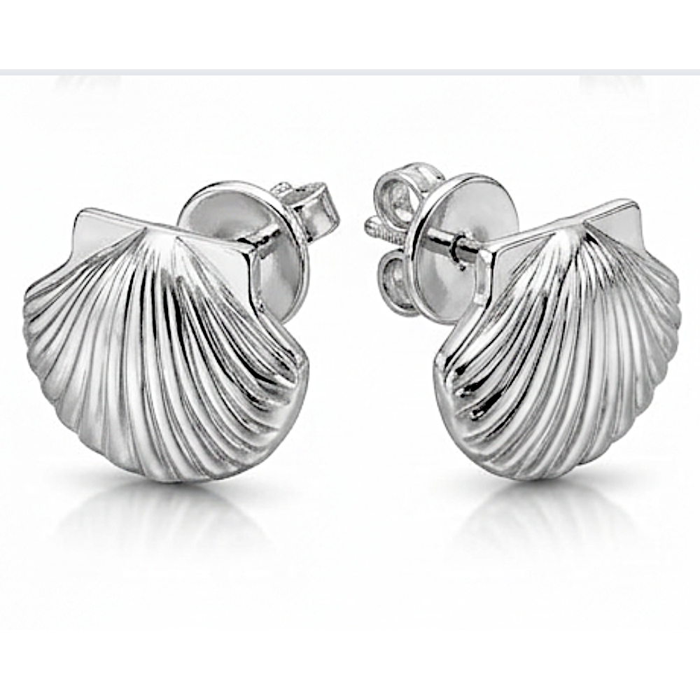 Silver and Bras Shell Stud Earrings, Seashell Earrings, Minimalist Beach Jewelry, Ocean Inspired Studs, Polished Brass Earrings, Summer Jewelry Gift
