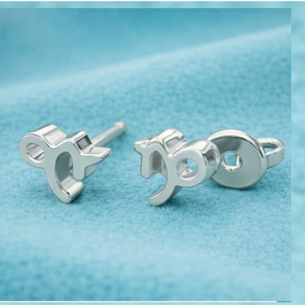 Capricorn Zodiac Symbol Stud Earrings in Silver or Polished Brass | Minimal Astrology Studs | 7 × 7 × 3 mm