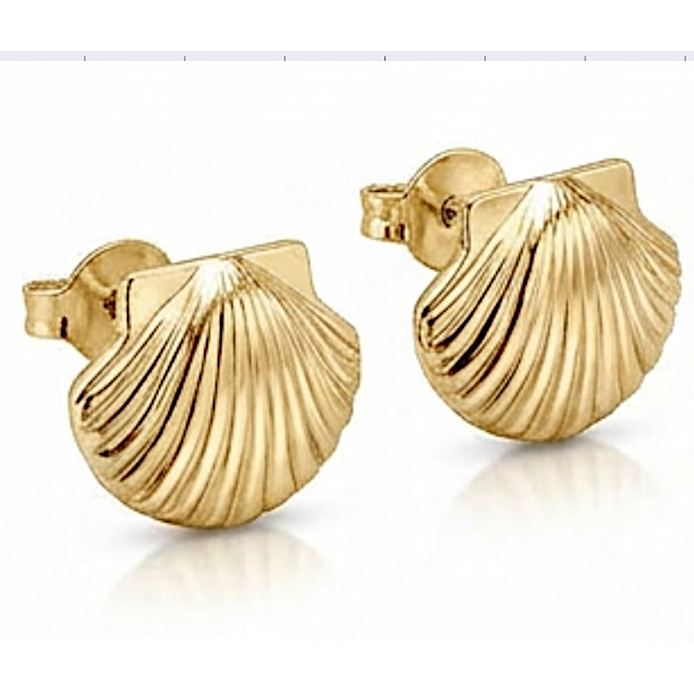 Gold Shell Stud Earrings | 9k 14k 18k Seashell Studs | MokshaGoldSculptures
