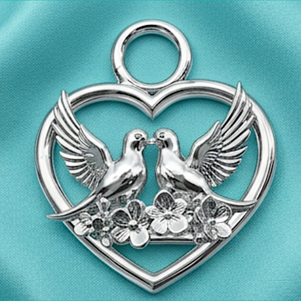 Love Birds Heart Necklace, Romantic Couple Gift, Anniversary Gift for Girlfriend, Symbol of Eternal Love Jewelry – Silver & Polished Brass