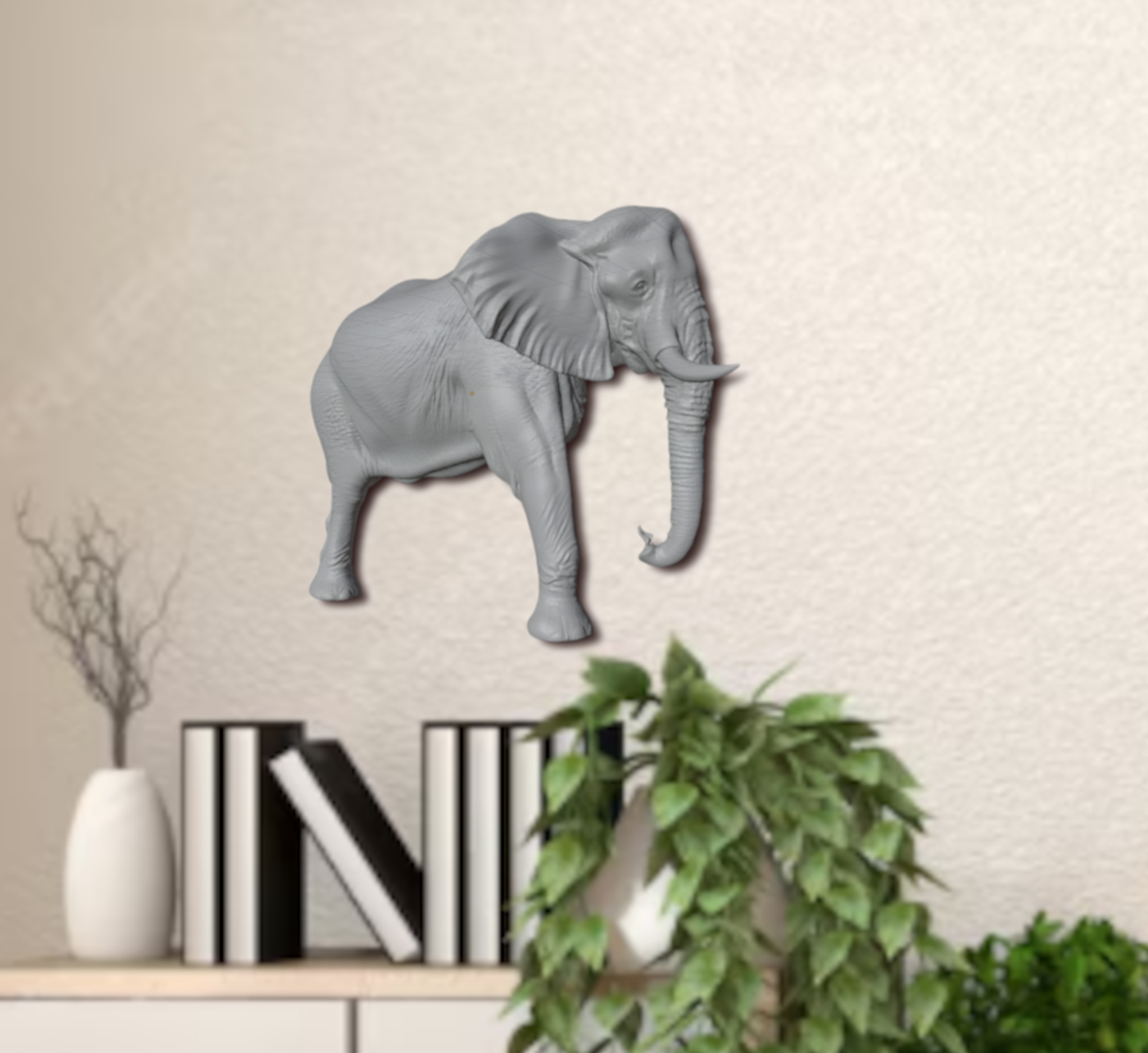 Elephant Wall Mount 3D Print | Wildlife Wall Decor | PLA Grey Sculpture | Large Animal Wall Art | 250mm Elephant Relief