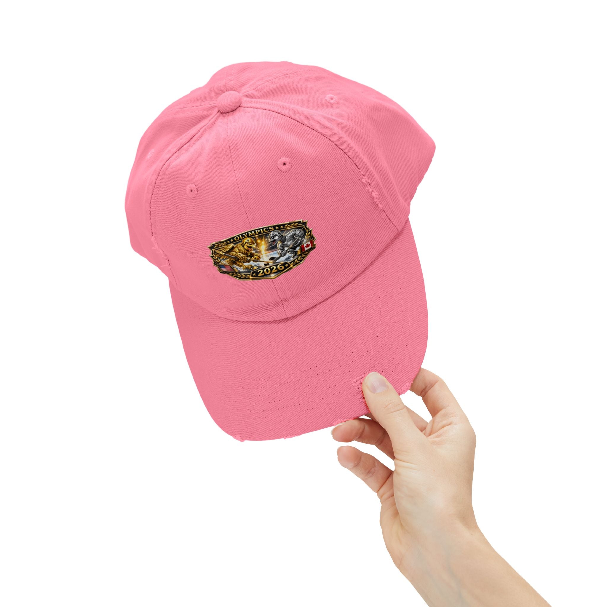 Distressed Baseball Cap — 2026 Olympic Crest Vintage Patch