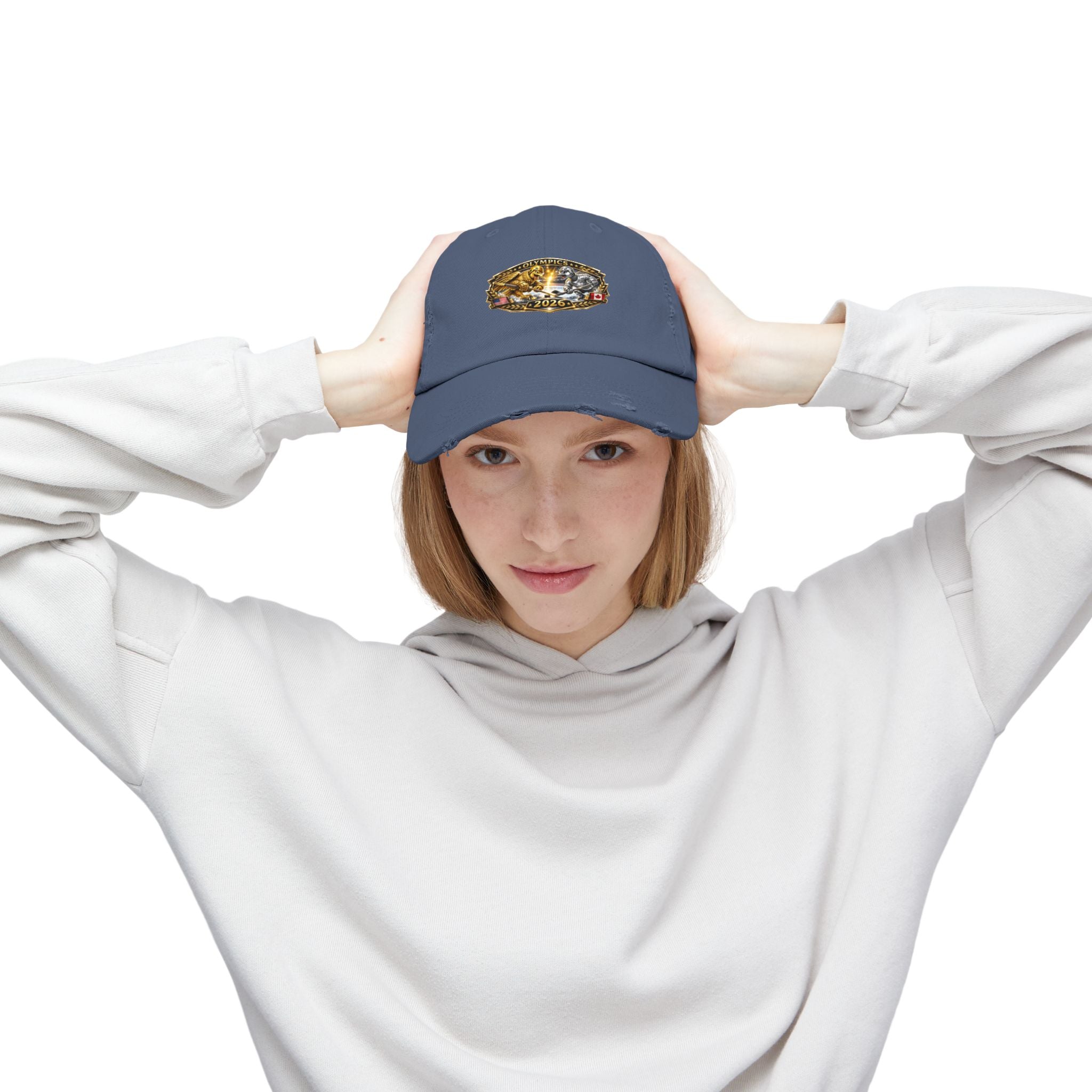 Distressed Baseball Cap — 2026 Olympic Crest Vintage Patch