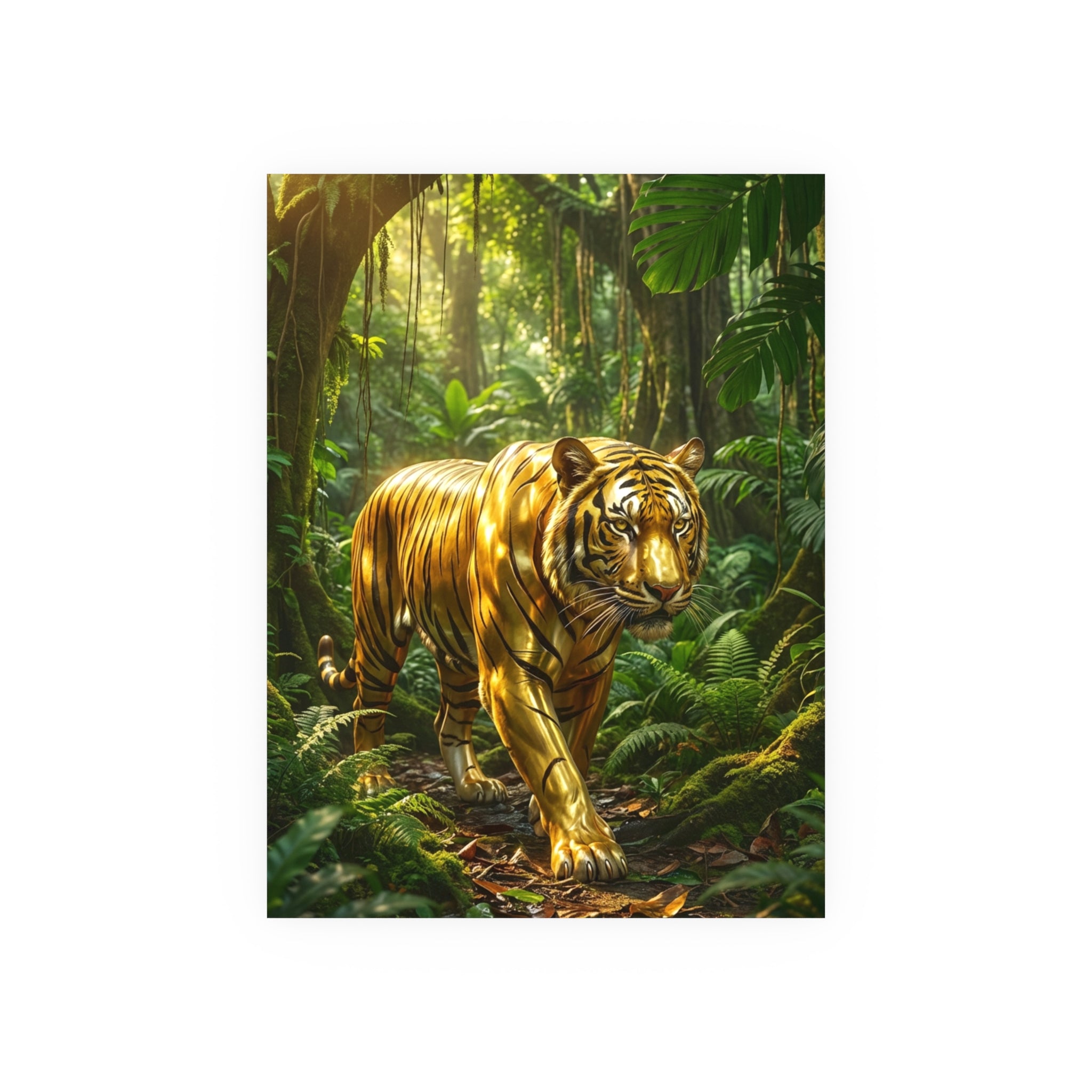 Golden Jungle Tiger Wall Art – Polished Gold Tiger Poster Luxury Wildlife Decor