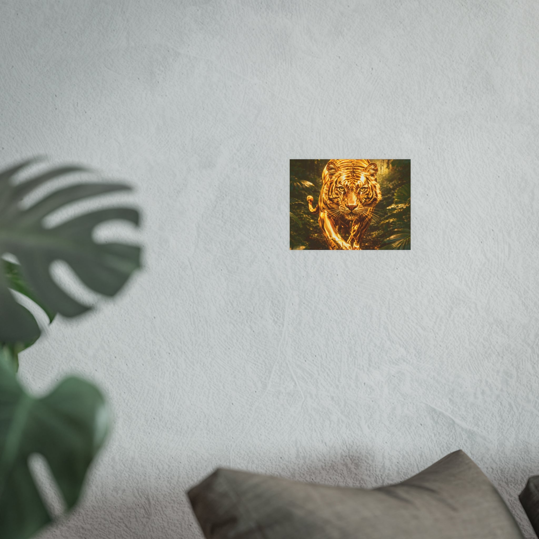 Golden Jungle Tiger Wall Art – Polished Gold Tiger Poster Luxury Wildlife Decor