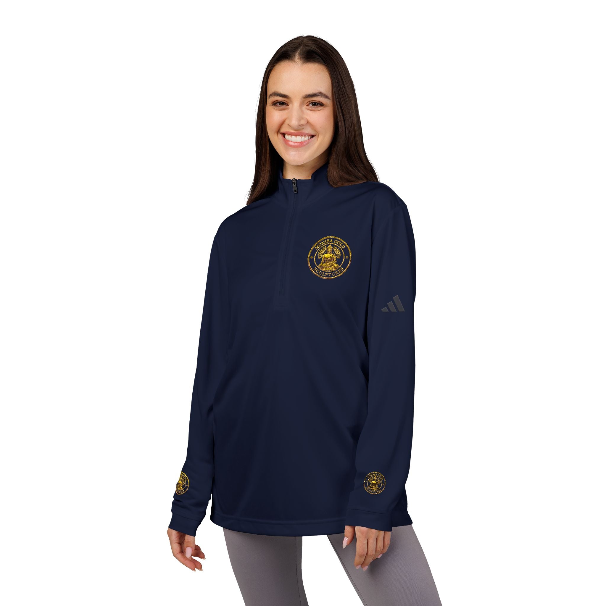 Embroidered adidas Quarter-Zip Pullover — White Performance Jacket with Crest