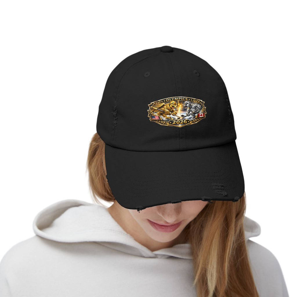 Distressed Baseball Cap — 2026 Olympic Crest Vintage Patch