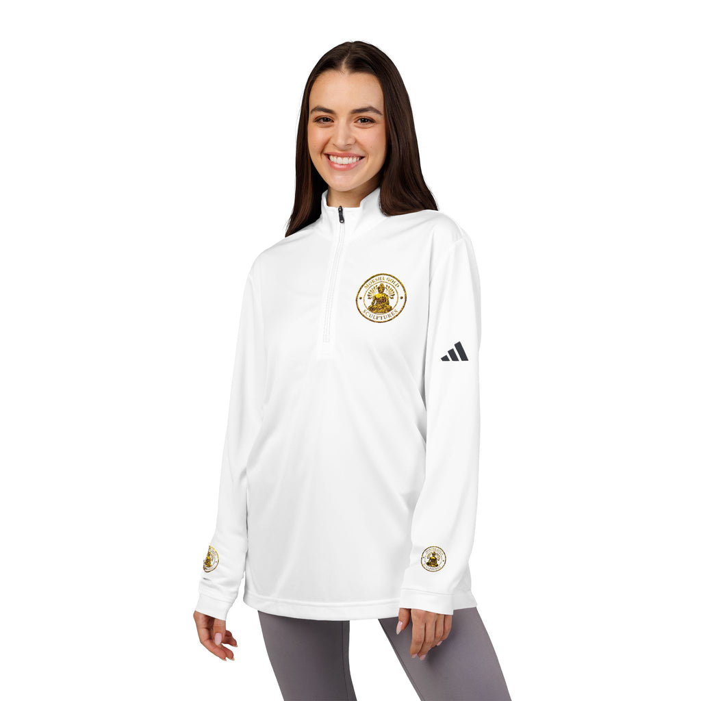 Embroidered adidas Quarter-Zip Pullover — White Performance Jacket with Crest