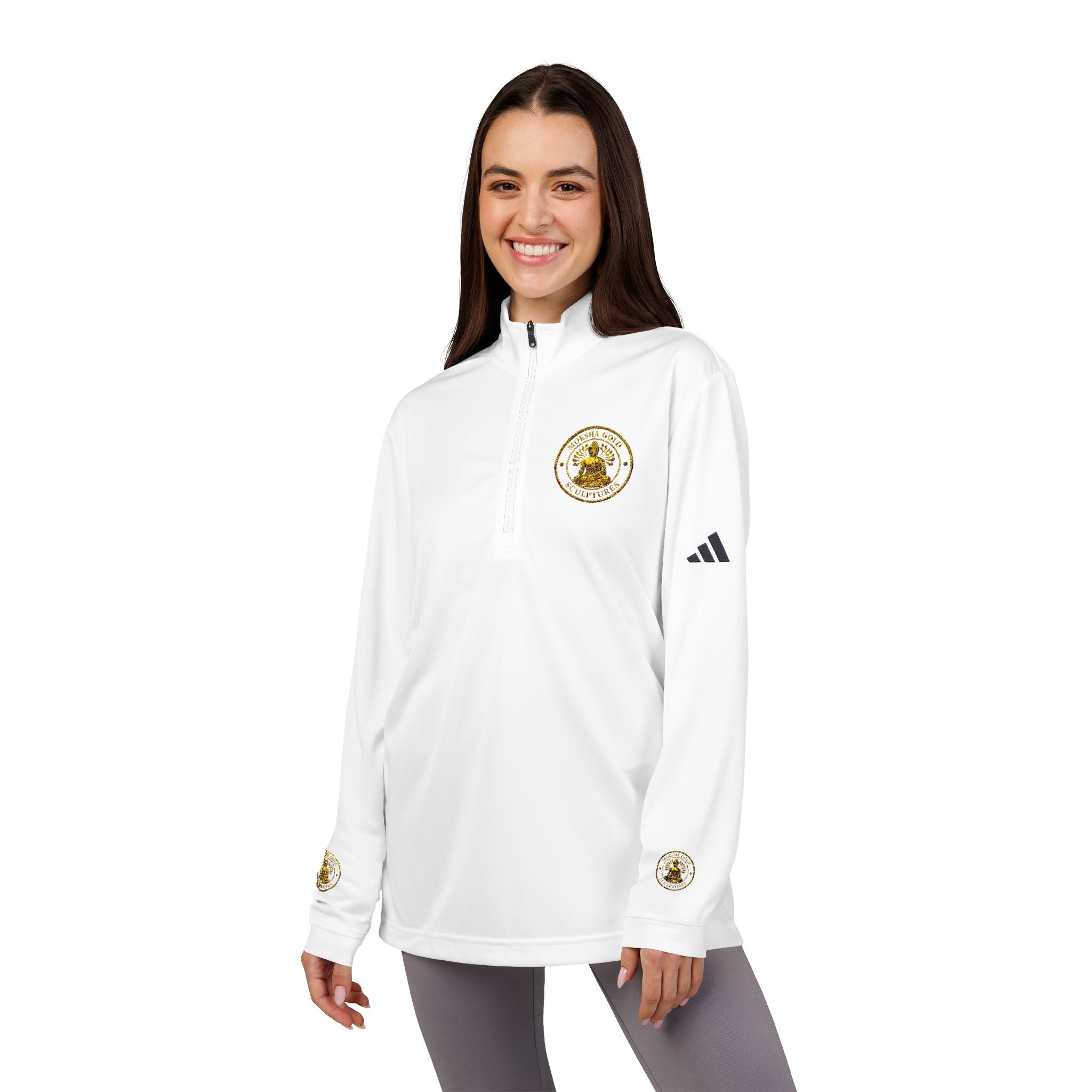 Embroidered adidas Quarter-Zip Pullover — White Performance Jacket with Crest