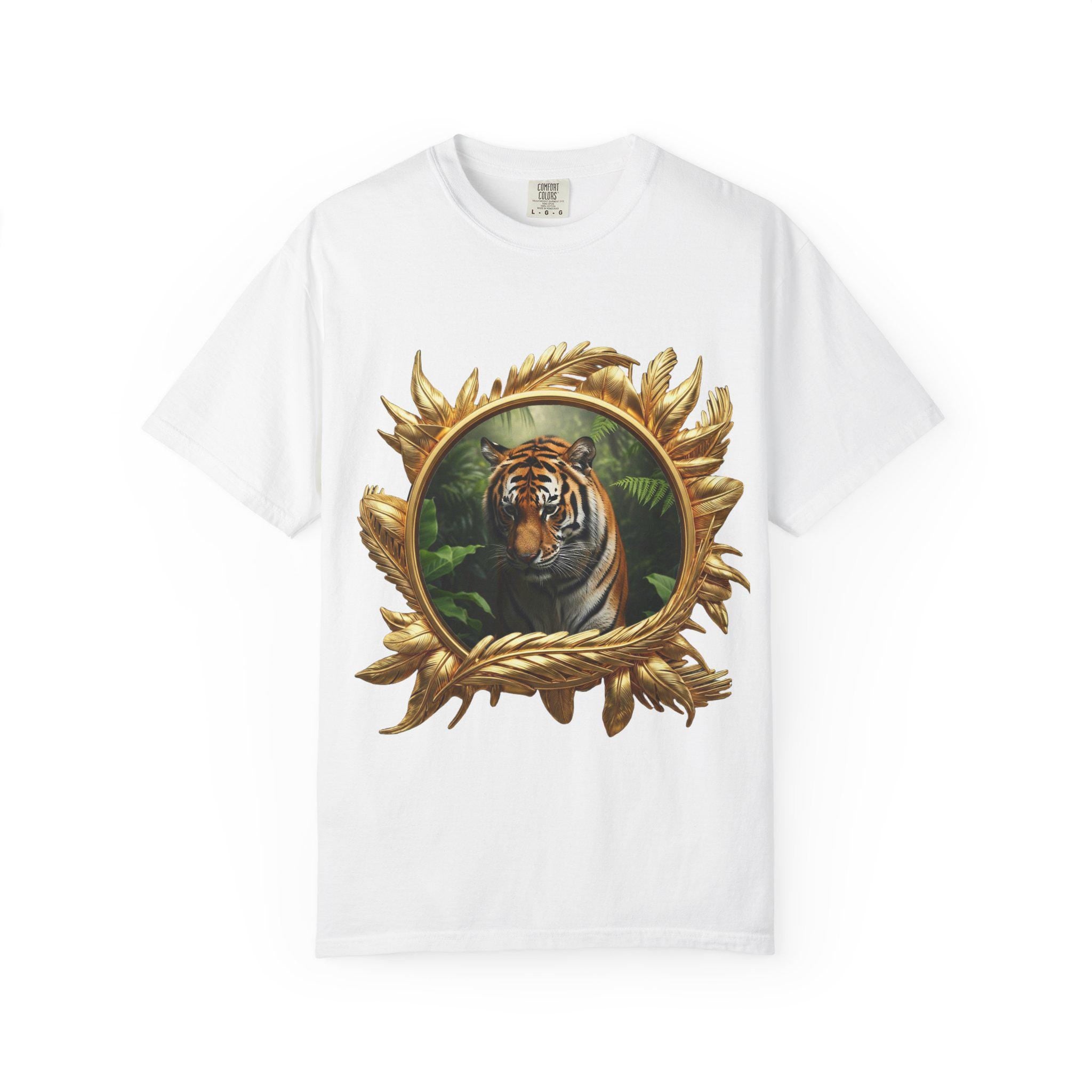 Prowling Tiger T-Shirt, Jungle Wildlife, 3D Gold Print