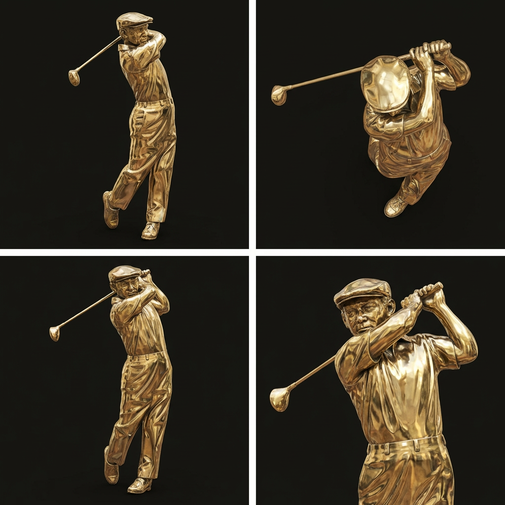 12 cm Golfer Sculpture – Hollow Bronze or Brass Miniature, Golf Swing Figurine, Collectible Sports Decor Gift