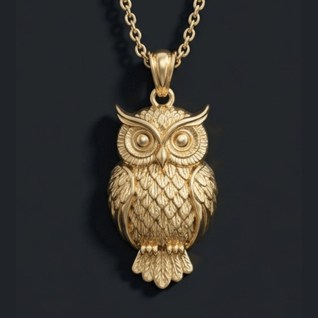 3D Owl Pendant - Gold Finish, Sterling Silver Statement Jewelry