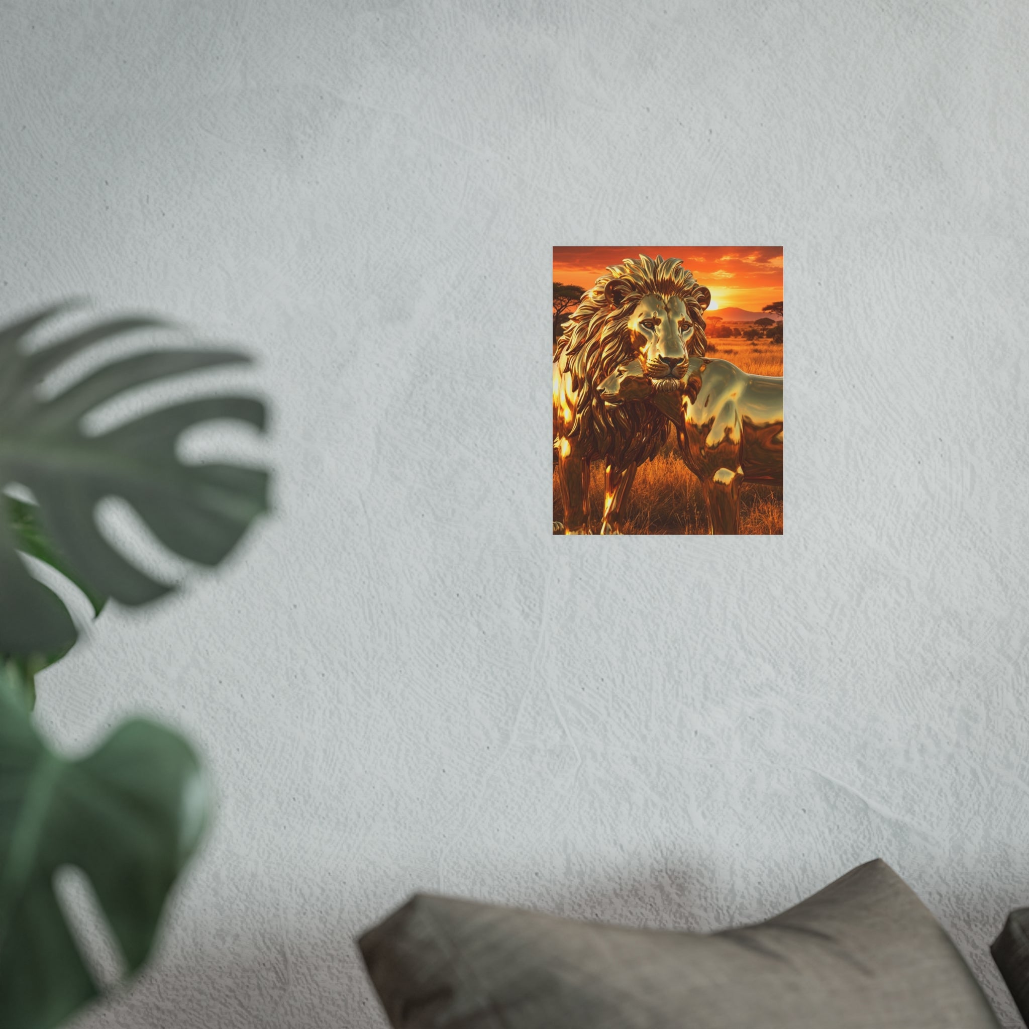 Golden Lion Art Poster — Metallic Sunset Wildlife Print