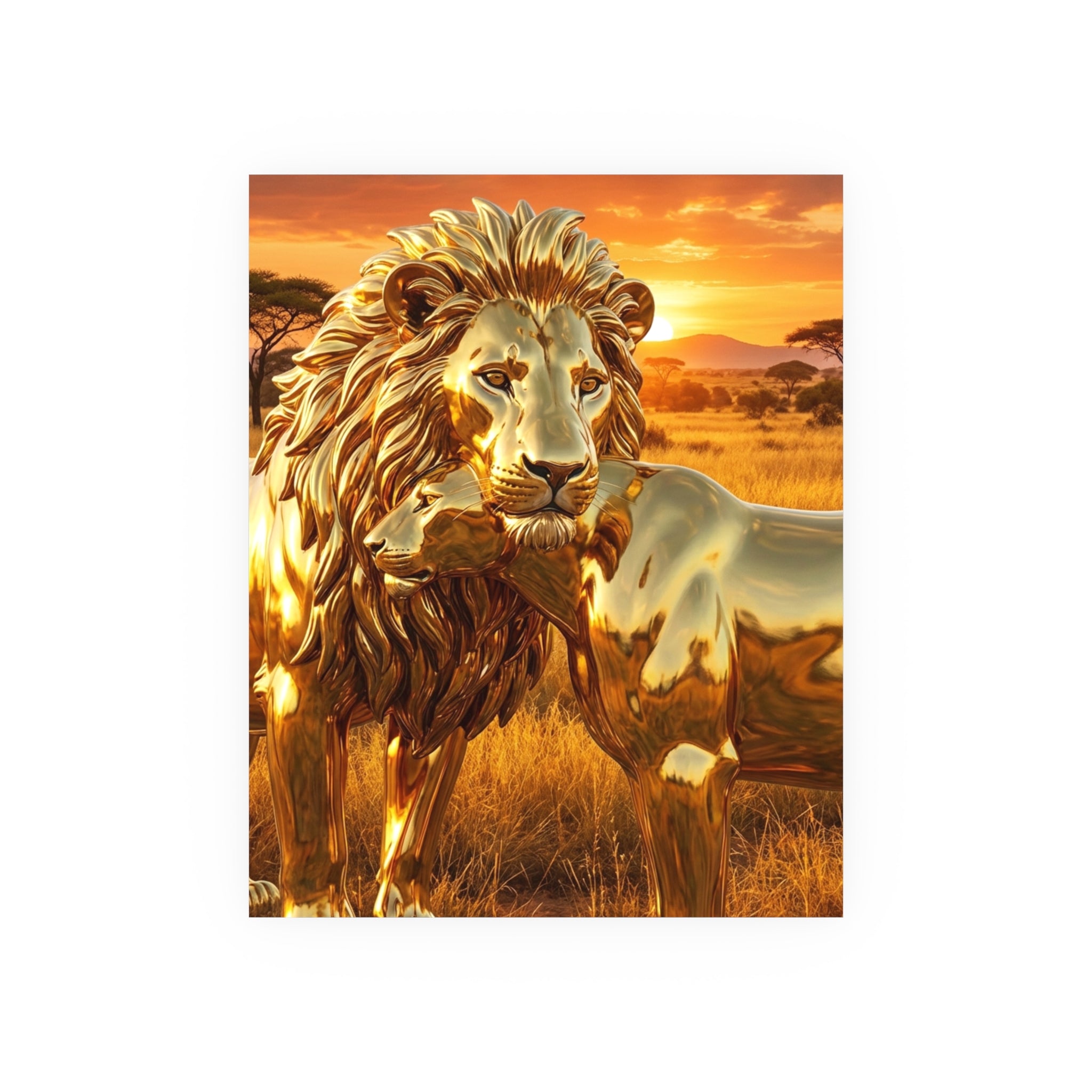 Golden Lion Art Poster — Metallic Sunset Wildlife Print