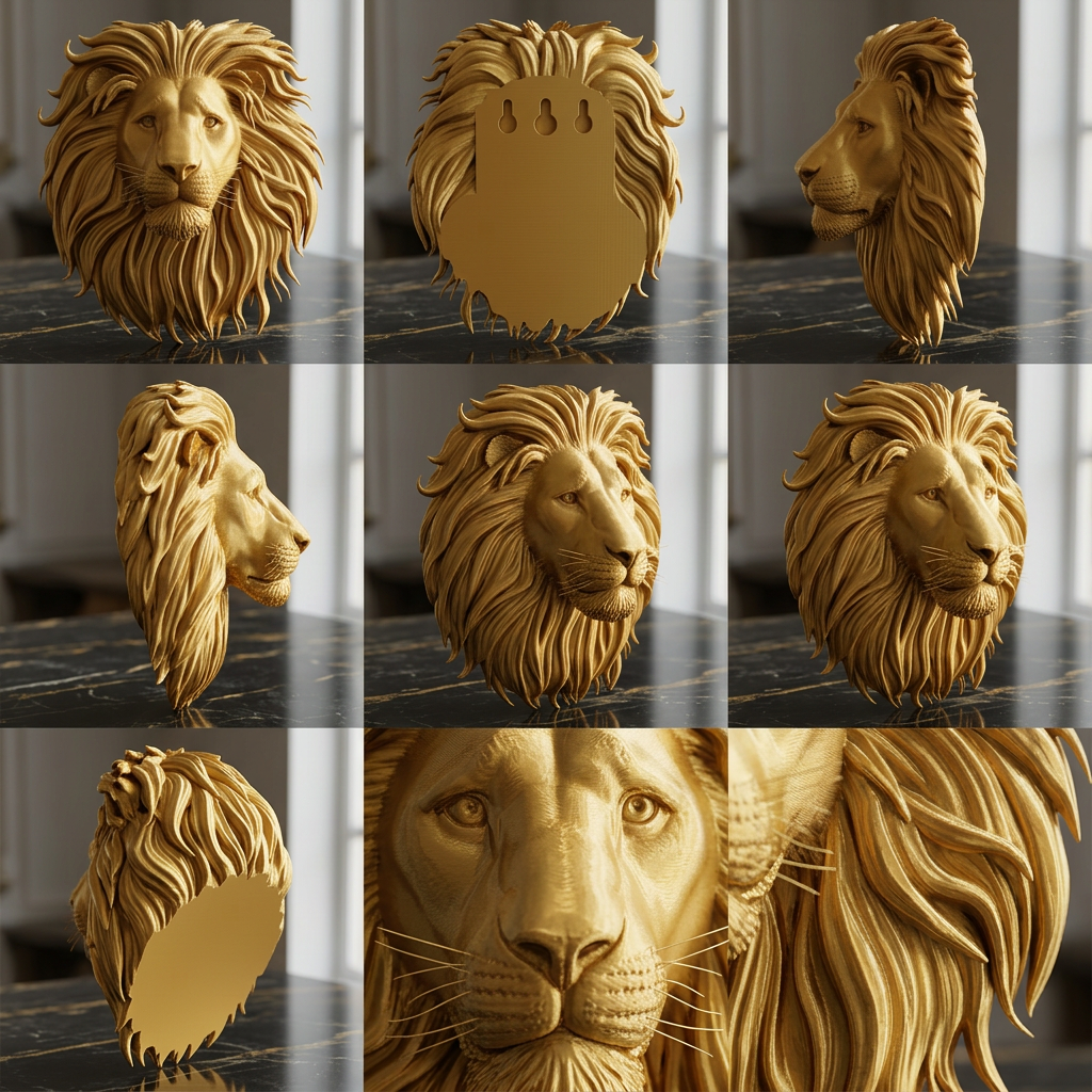 Lion Head Wall Mount PLA Sculpture 250mm | 3D Printed Lion Wall Art | Large Wall Decor | Handmade Animal Sculpture