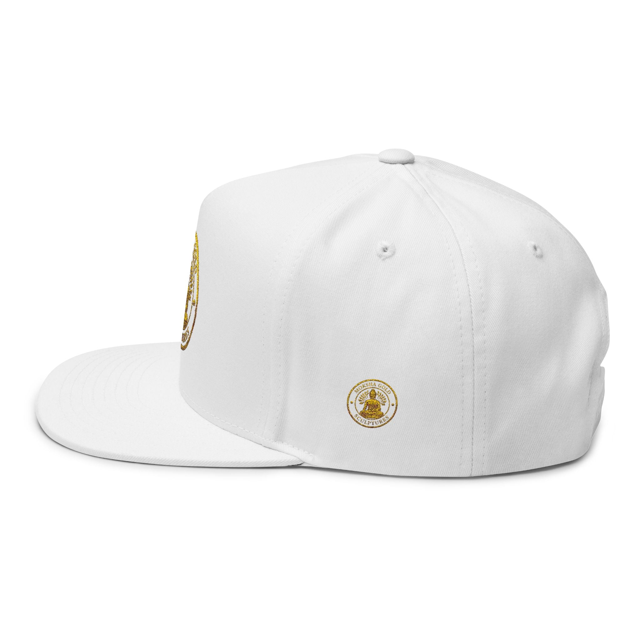 Embroidered Golden Buddha Flat Bill Cap – Meditative Zen Snapback Hat