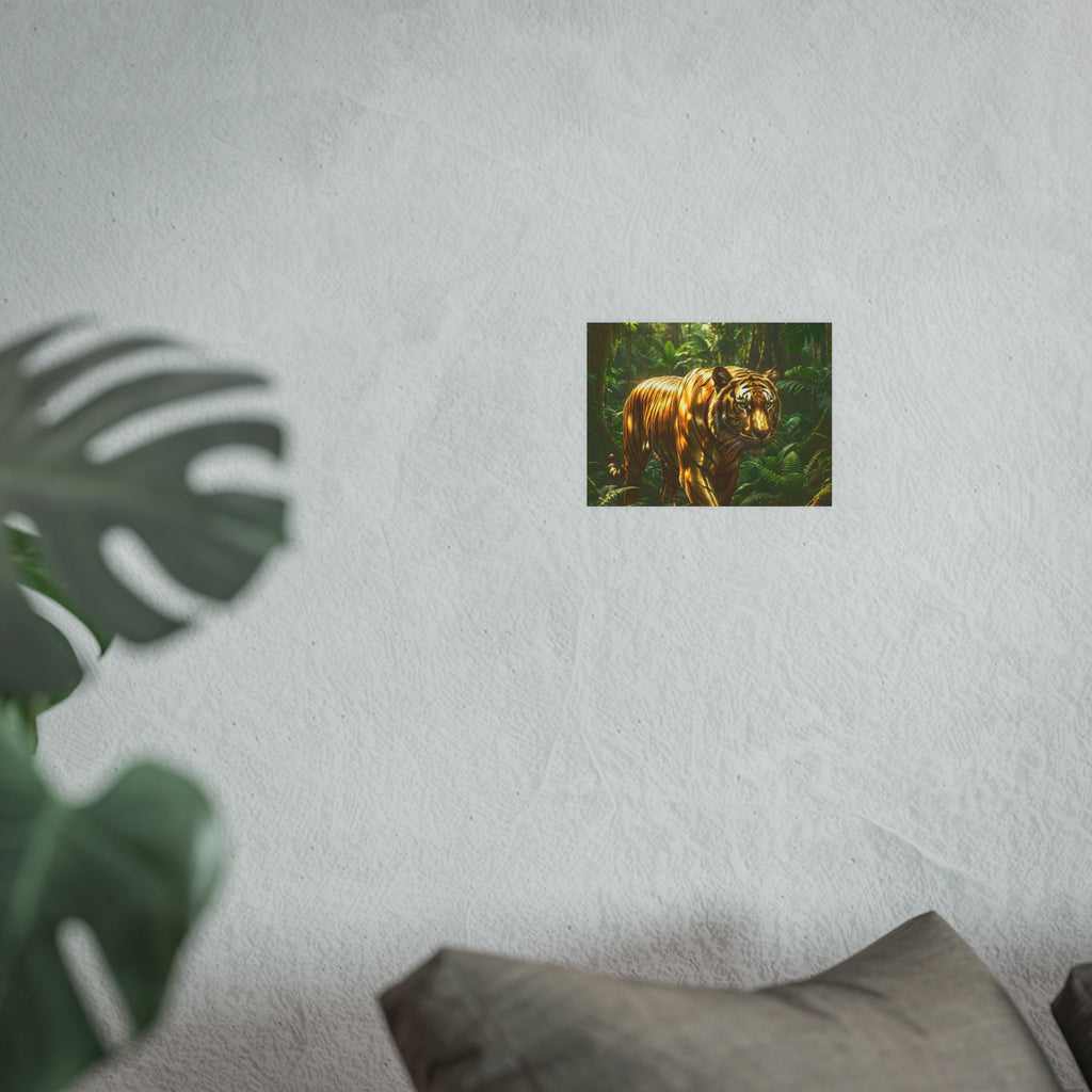 Golden Jungle Tiger Wall Art – Polished Gold Tiger Poster Luxury Wildlife Decor