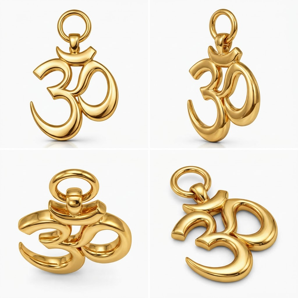 Gold Om Symbol Pendant 35x22mm – Polished Necklace Charm – Jewelry Casting Design