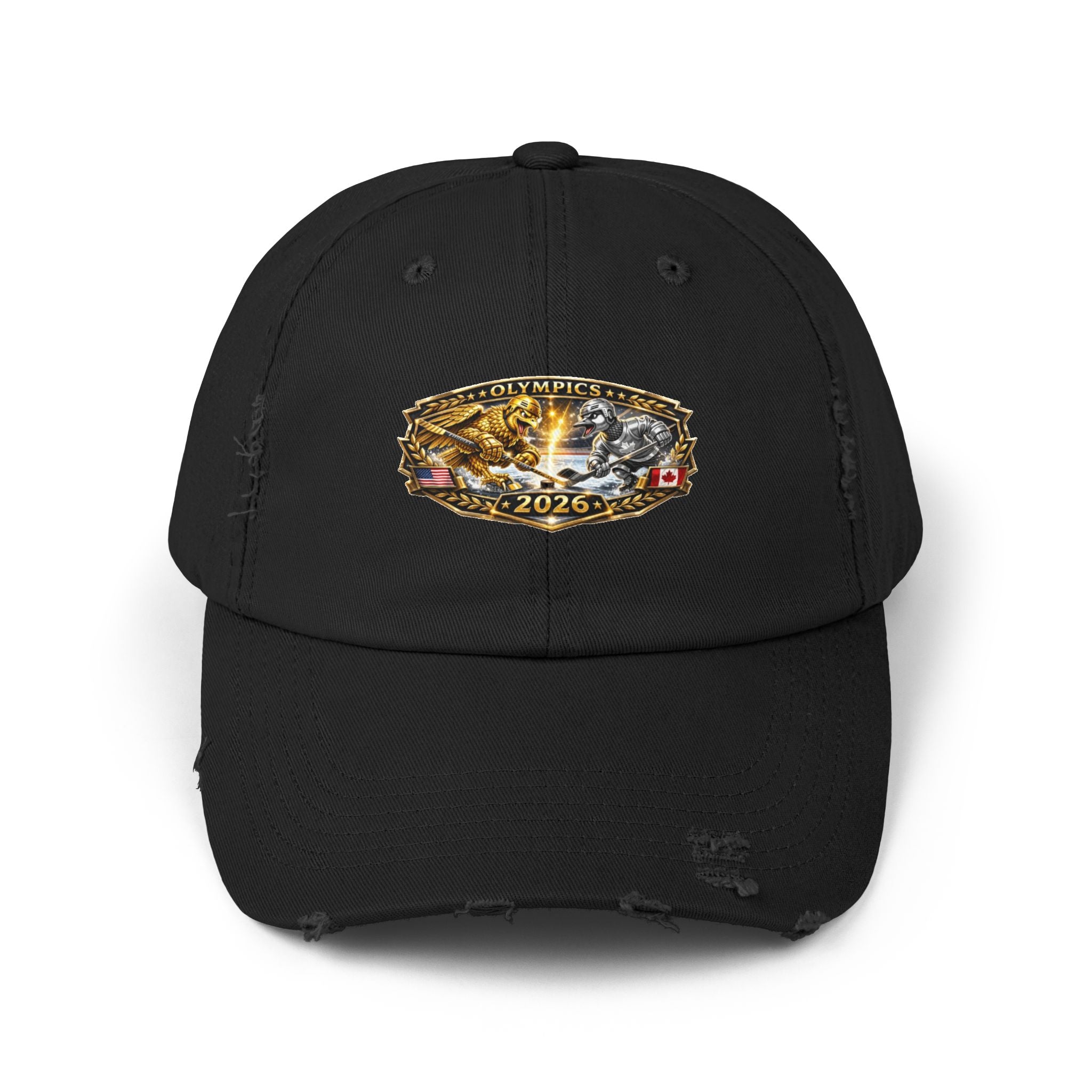 Distressed Baseball Cap — 2026 Olympic Crest Vintage Patch