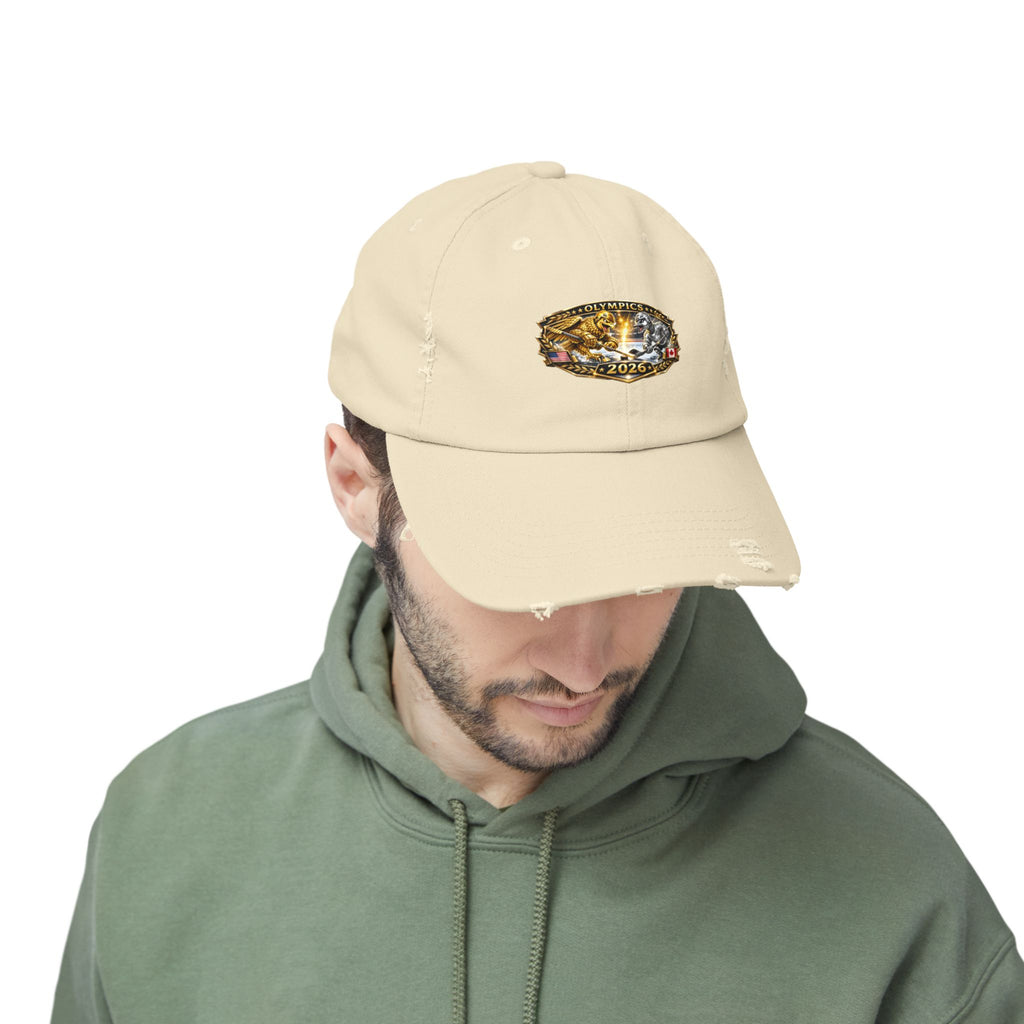 Distressed Baseball Cap — 2026 Olympic Crest Vintage Patch