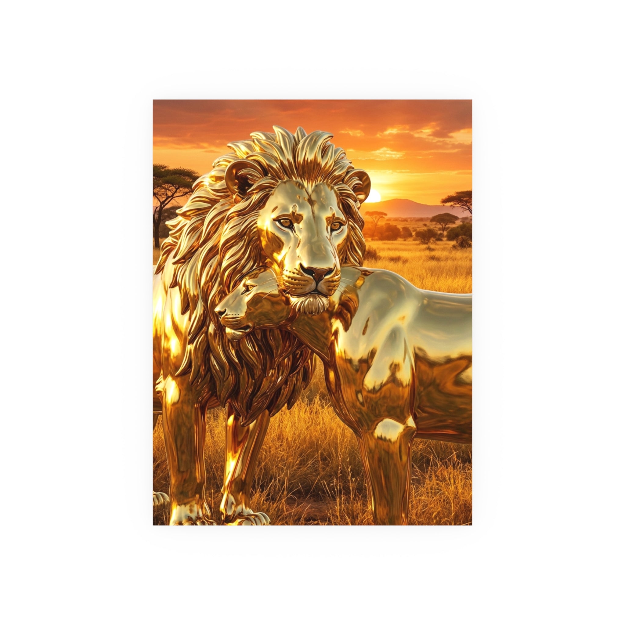 Golden Lion Art Poster — Metallic Sunset Wildlife Print