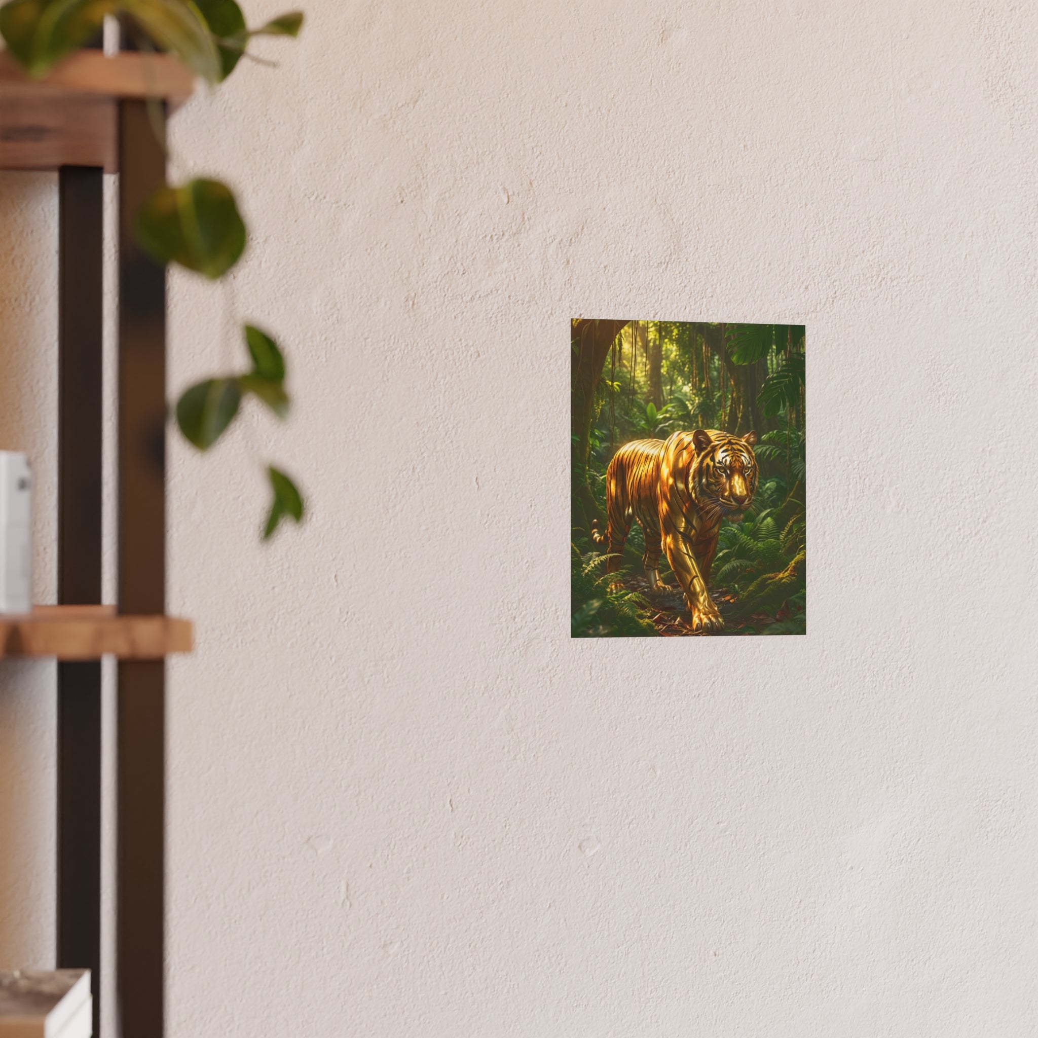 Golden Jungle Tiger Wall Art – Polished Gold Tiger Poster Luxury Wildlife Decor