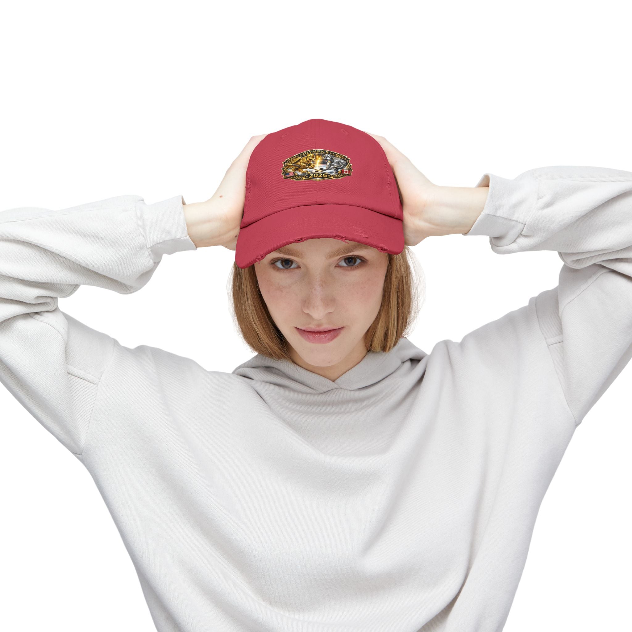 Distressed Baseball Cap — 2026 Olympic Crest Vintage Patch
