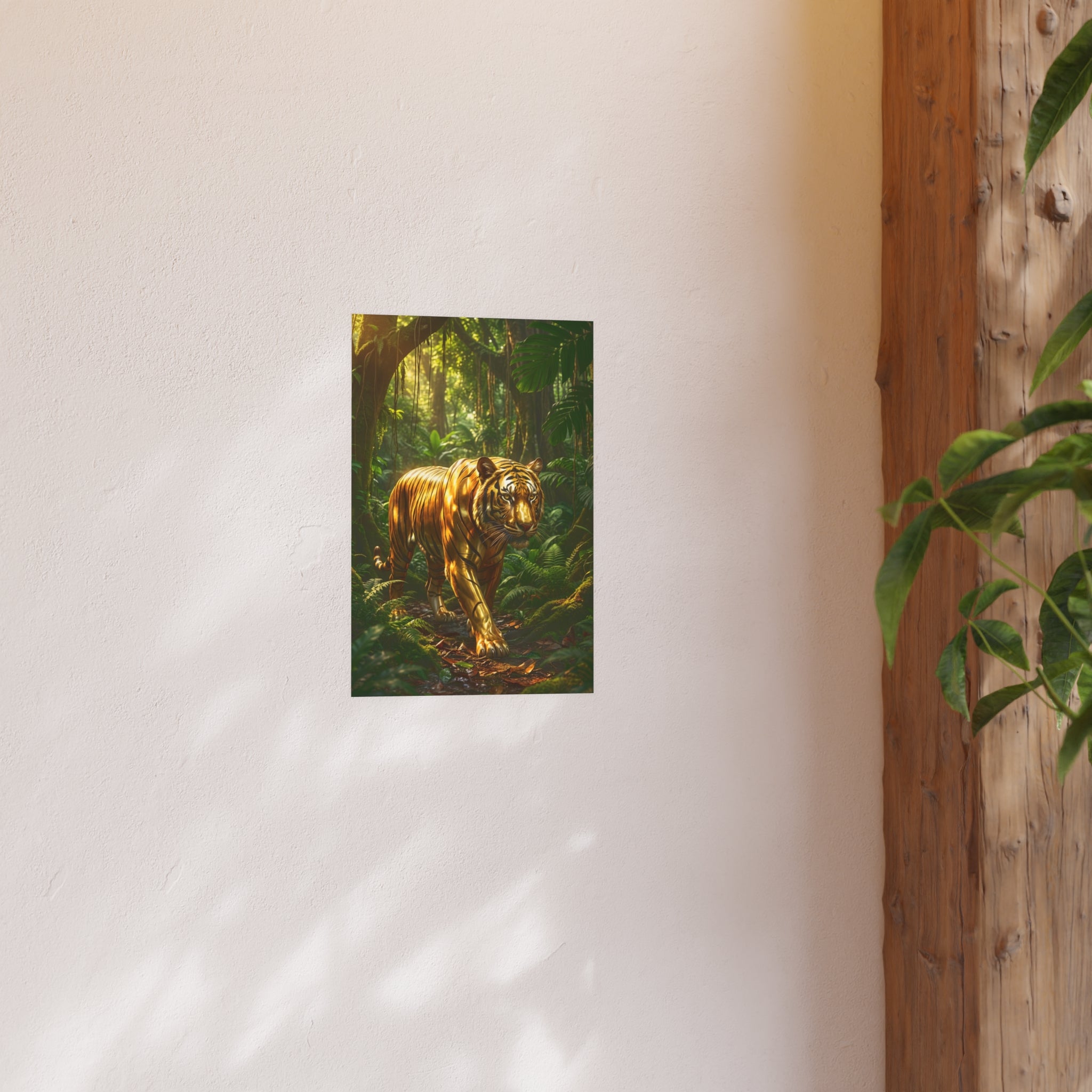 Golden Jungle Tiger Wall Art – Polished Gold Tiger Poster Luxury Wildlife Decor
