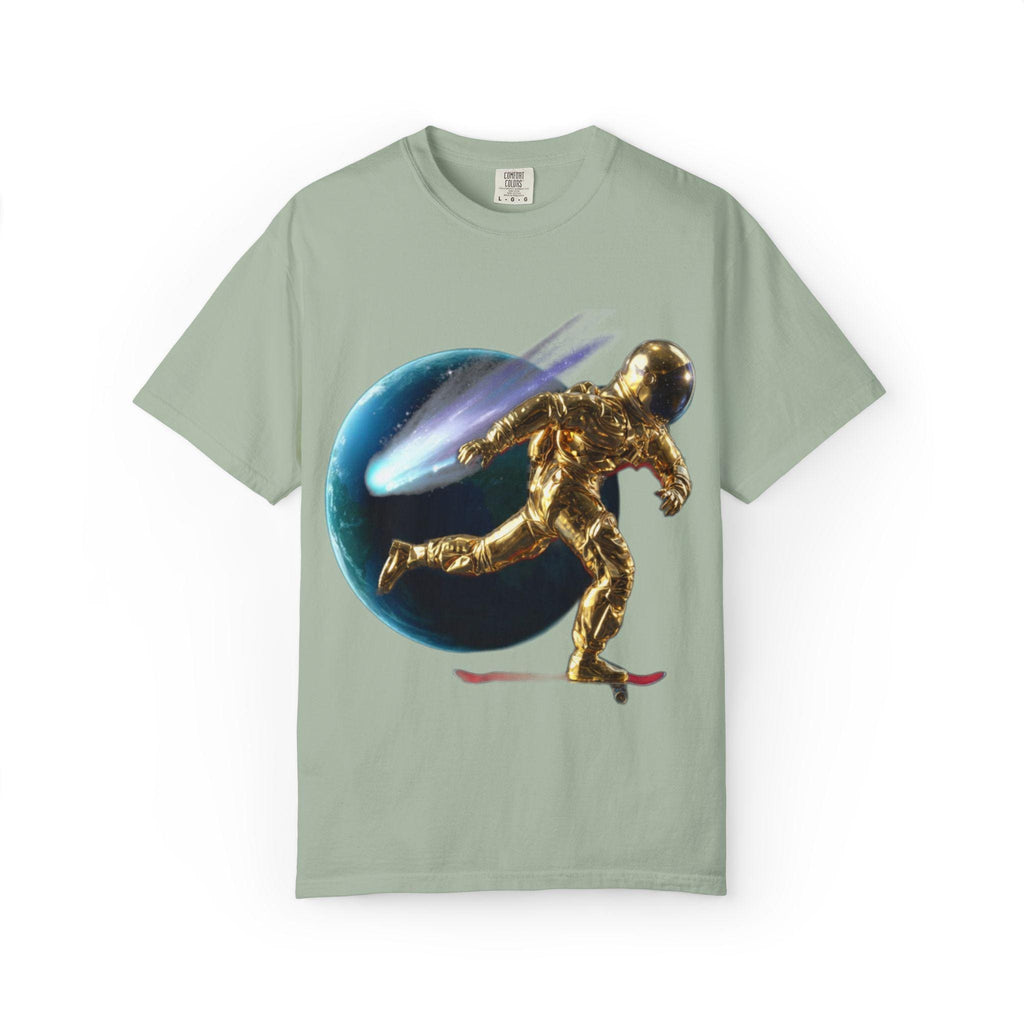 Golden Astronaut Skateboard T-Shirt | Space Planets Graphic