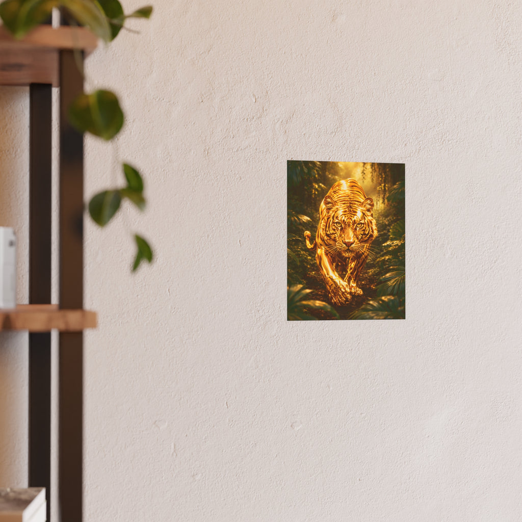 Golden Jungle Tiger Wall Art – Polished Gold Tiger Poster Luxury Wildlife Decor
