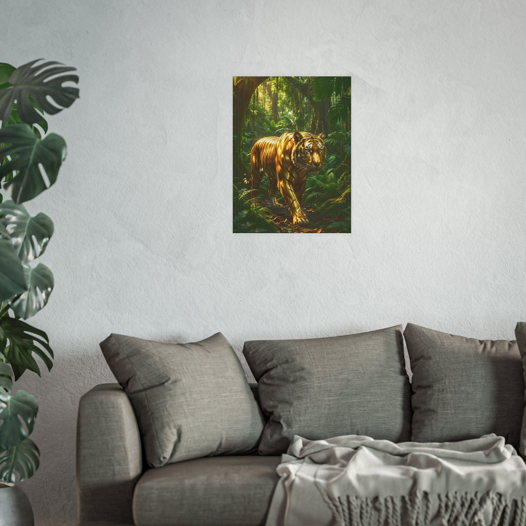 Golden Jungle Tiger Wall Art – Polished Gold Tiger Poster Luxury Wildlife Decor