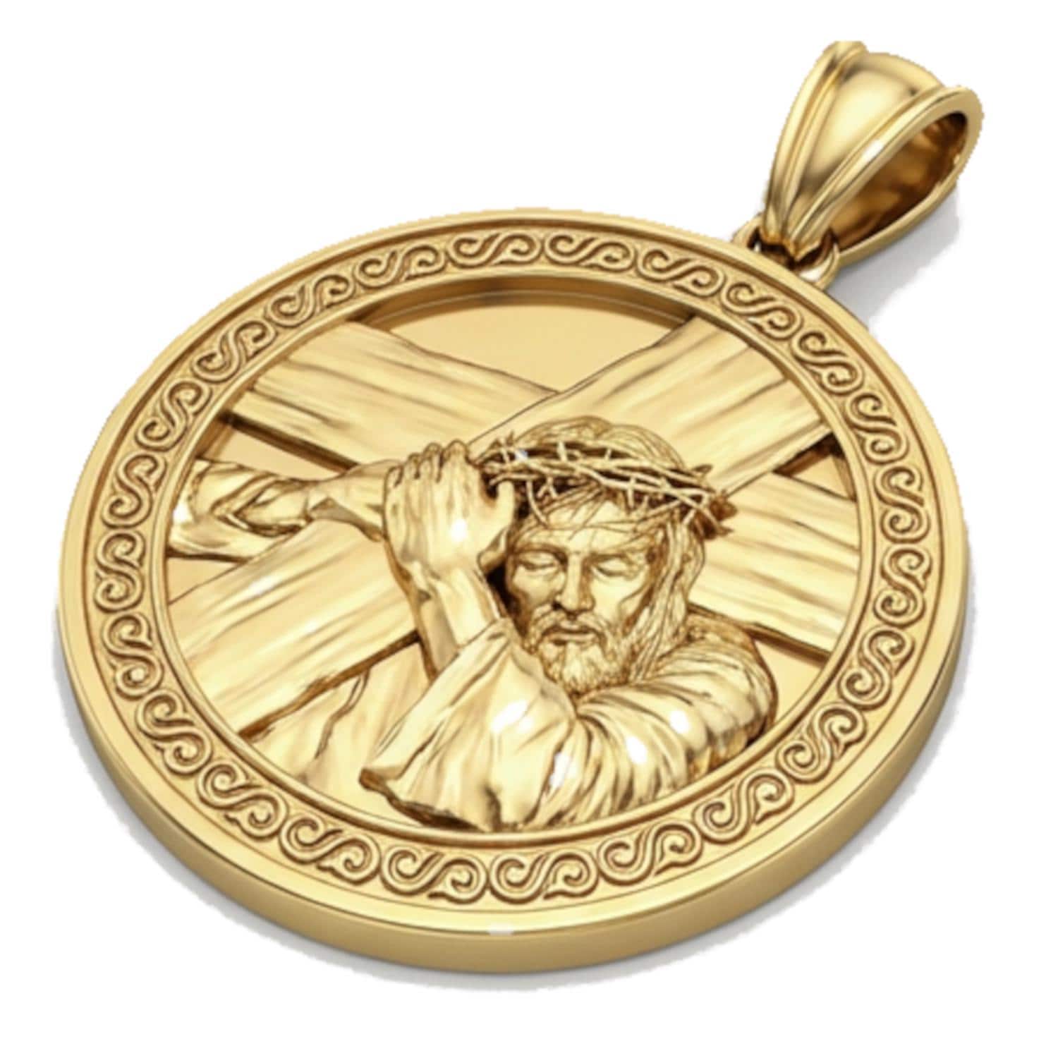 Christ Head Profile Coin Pendant – Sterling Silver, Gold, Rose Gold & Vermeil