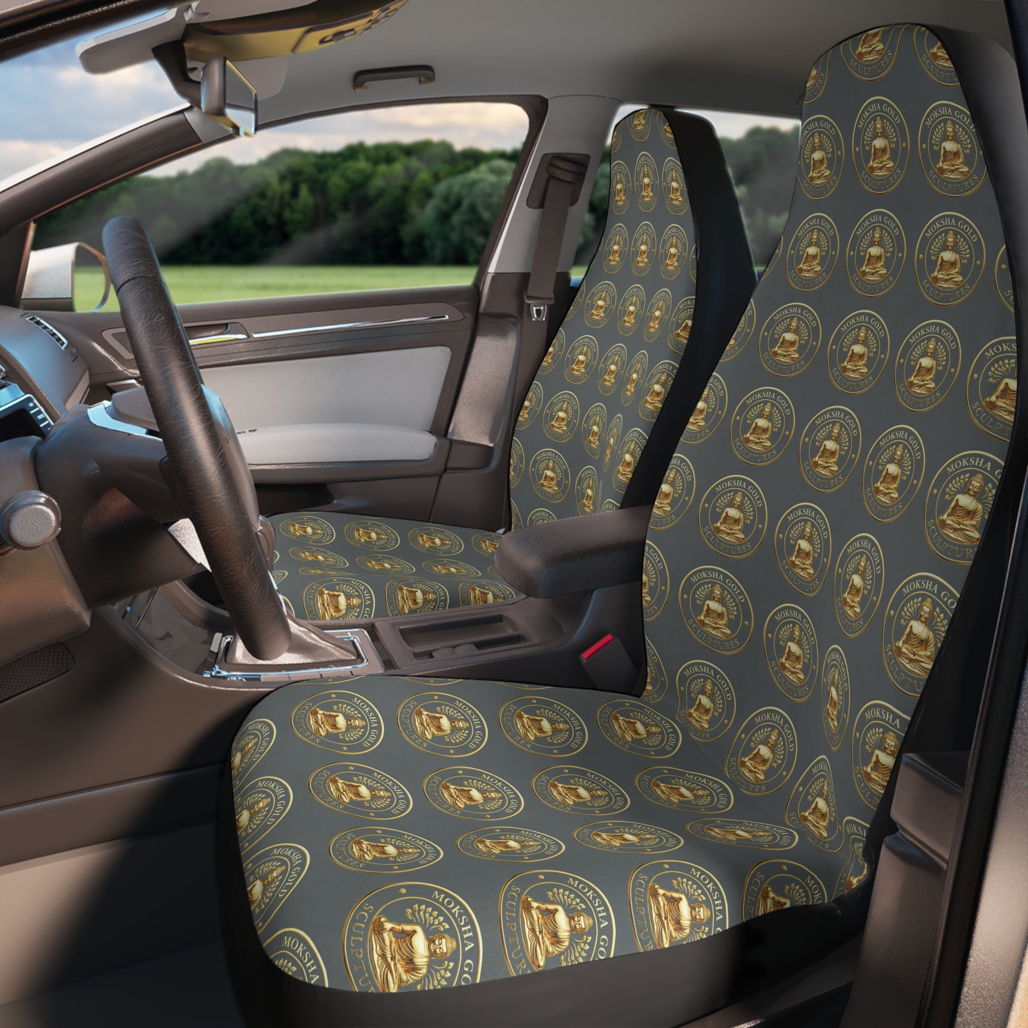 Gold Buddha Pattern Car Seat Covers — Polyester Front Seat Protector