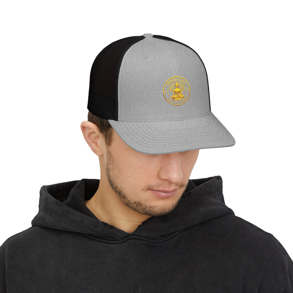Embroidered Trucker Cap — Classic Gold Crest Snapback