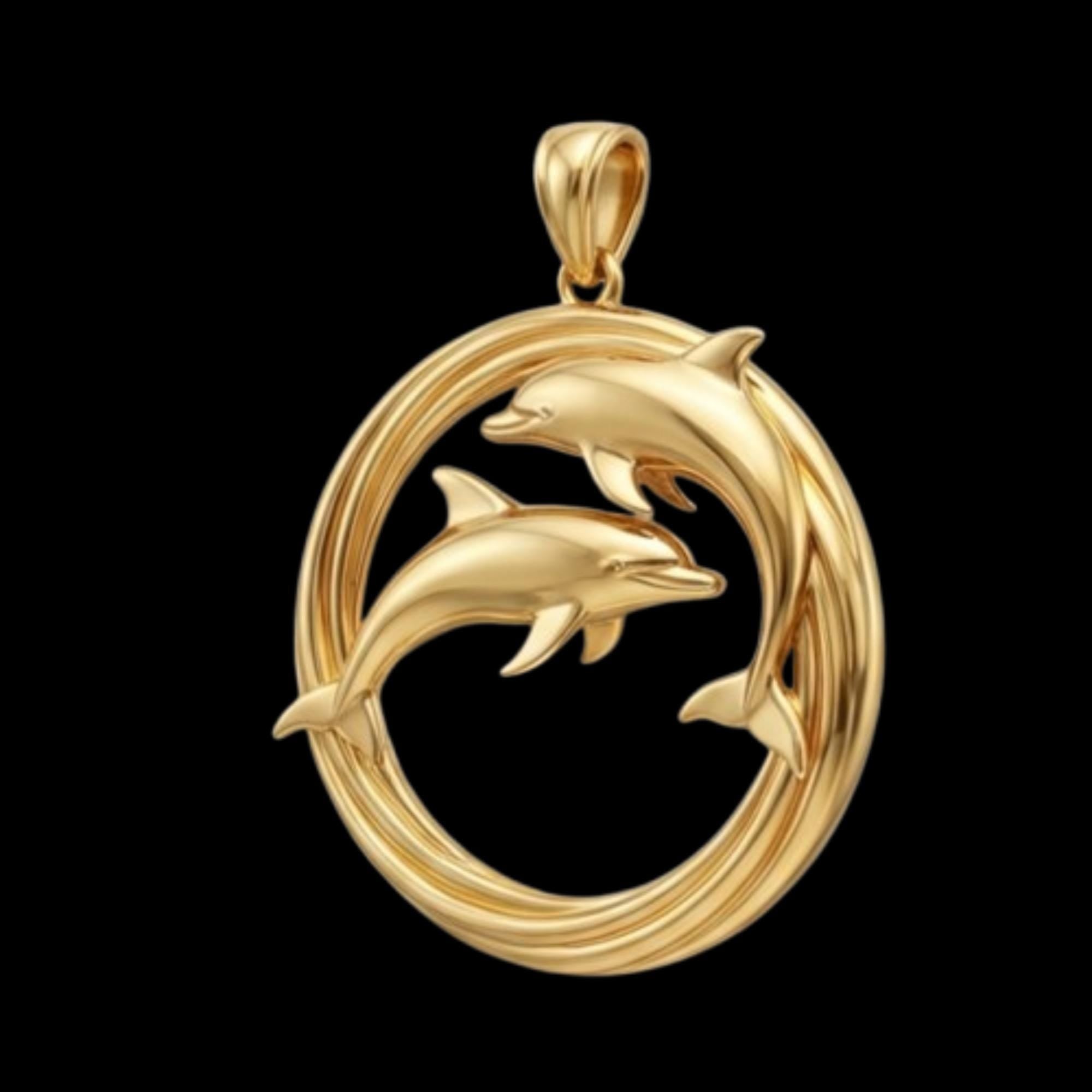 Dolphin Pendant Necklace – Gold or Sterling Silver Circle, Ocean Jewelry