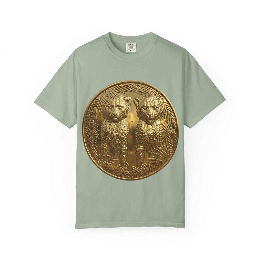 Cheetah Cubs 3D Gold Print T-Shirt Adorable Wildlife Animal Design, Luxury Gold Effect Tee