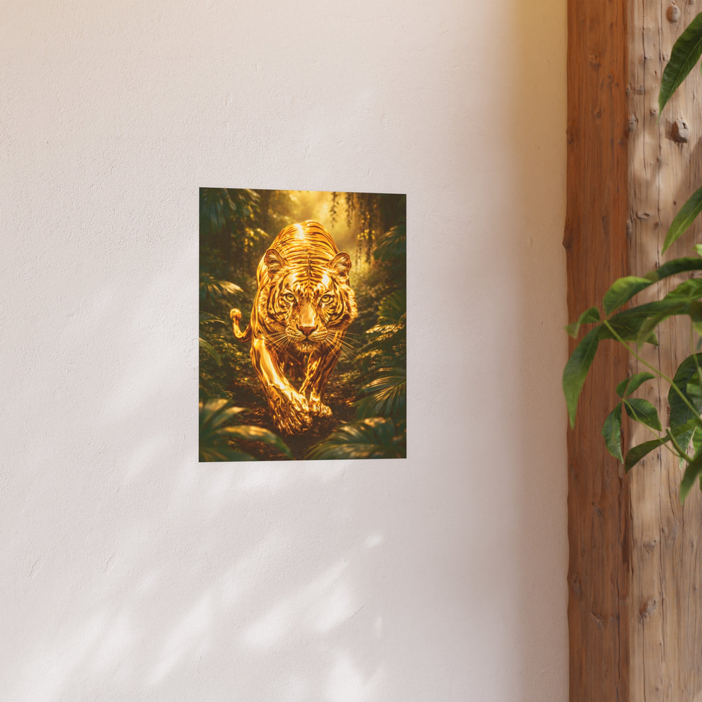 Golden Jungle Tiger Wall Art – Polished Gold Tiger Poster Luxury Wildlife Decor