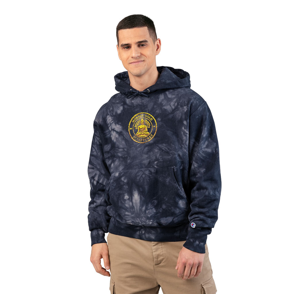 Tie-Dye Champion Hoodie — Embroidered Gold Seal Sweatshirt