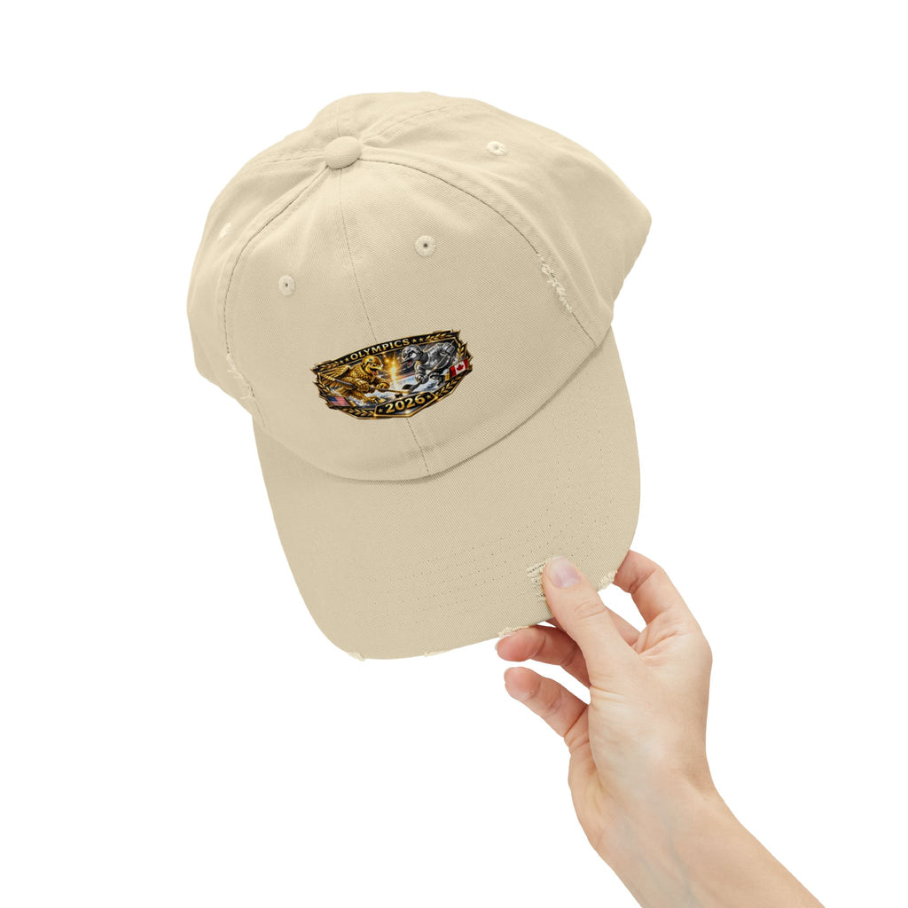 Distressed Baseball Cap — 2026 Olympic Crest Vintage Patch