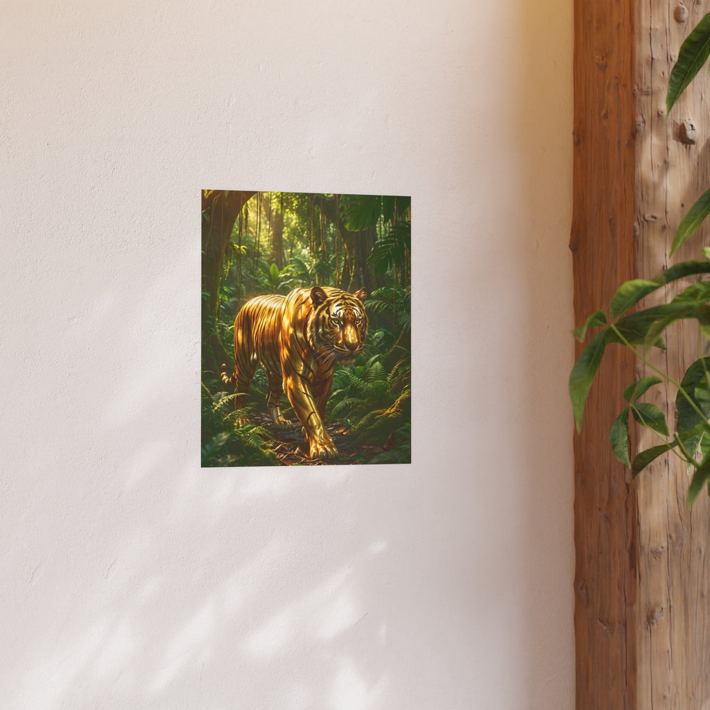 Golden Jungle Tiger Wall Art – Polished Gold Tiger Poster Luxury Wildlife Decor