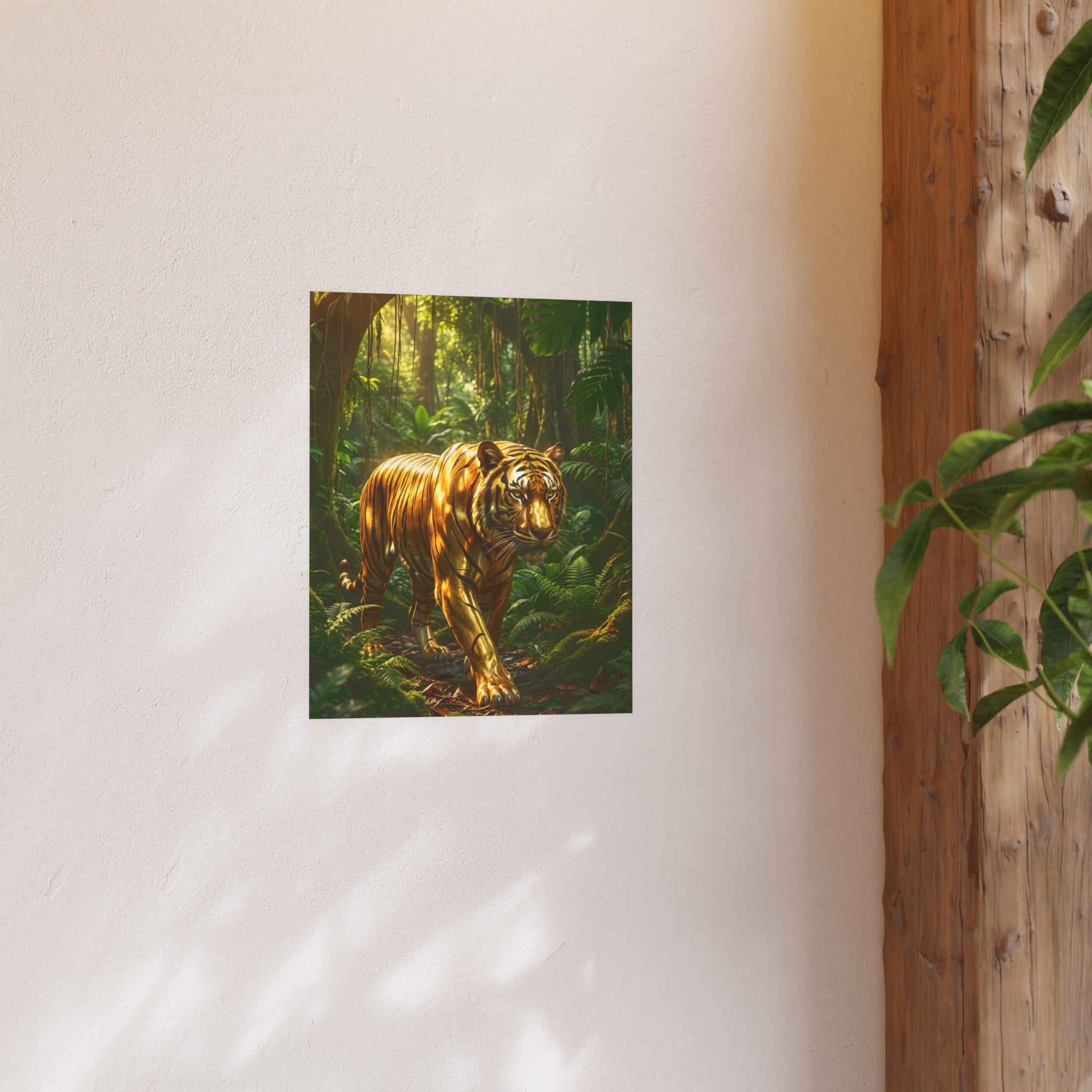Golden Jungle Tiger Wall Art – Polished Gold Tiger Poster Luxury Wildlife Decor