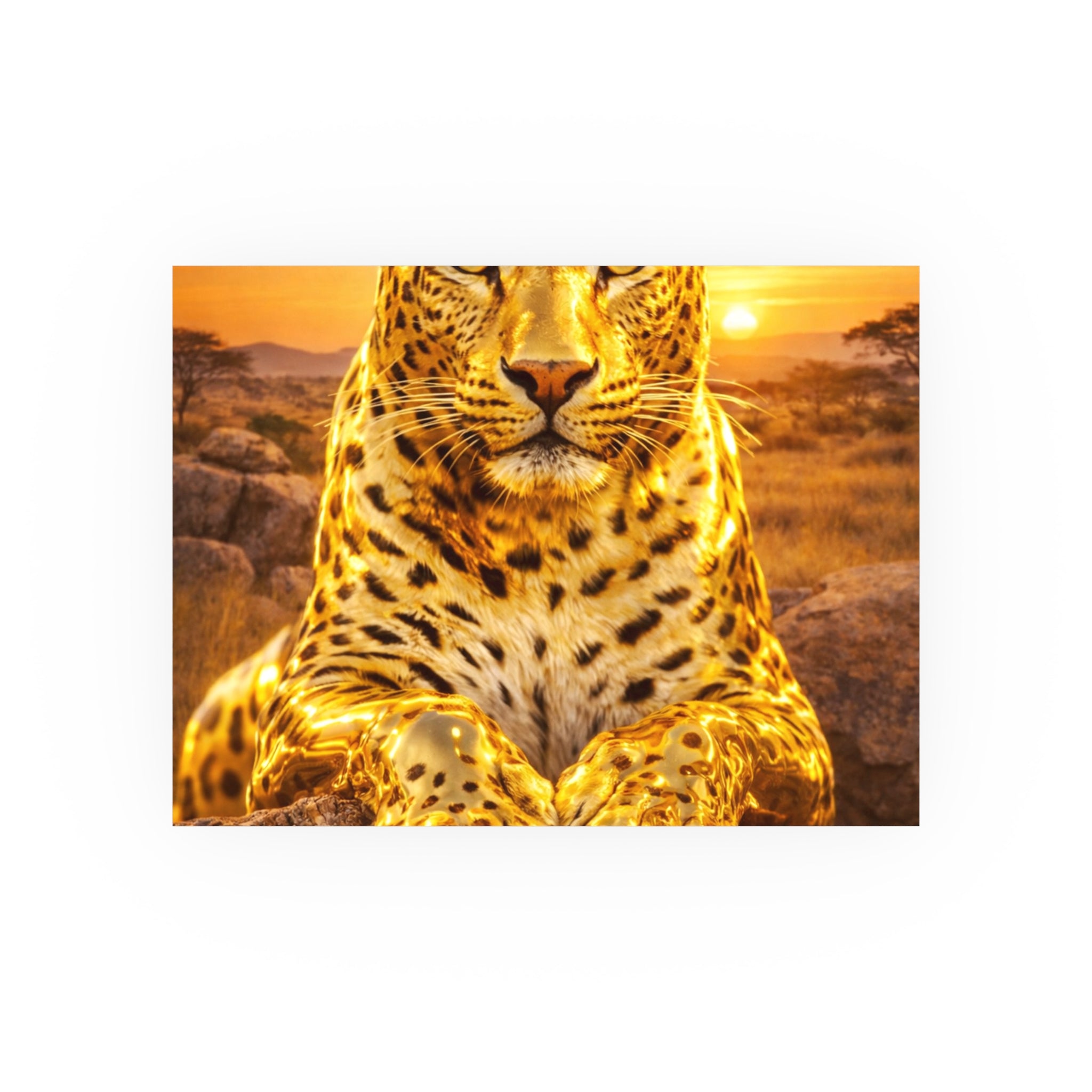 Gold Leopard Statue Wall Art Poster Luxury Safari Animal Decor Realistic Metallic Wildlife Artwork Modern Home Living Room Interior